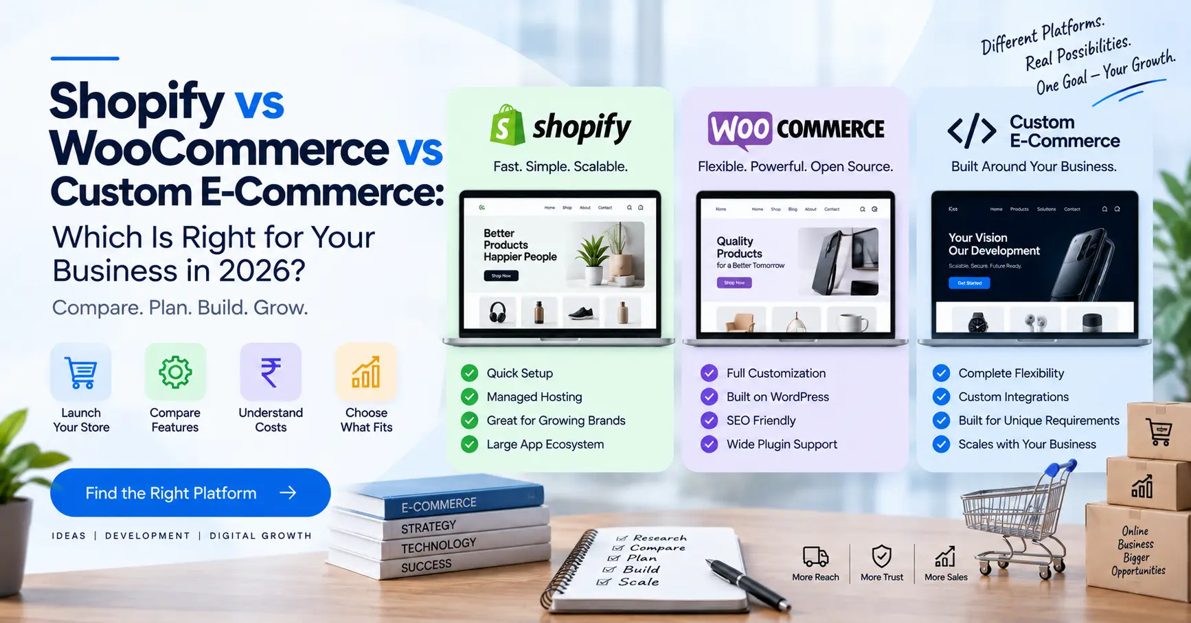 Shopify vs WooCommerce vs Custom E-Commerce Website: Which Is Right for Your Business in 2026?